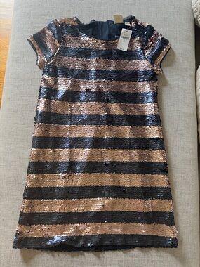 GAP Girls Sequin Stripe Dress in Black and Gold